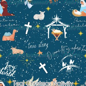Teal Christmas Nativity - Fabric