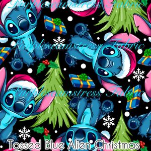 Tossed Blue Alien Christmas - Fabric