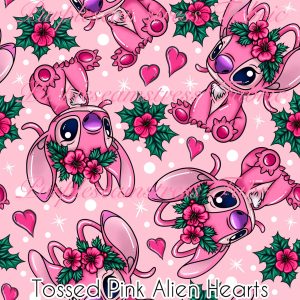 Tossed Pink Alien Hearts - Fabric