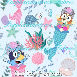 Pastel Blue Dog Mermaids - Fabric