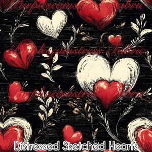 Distressed Sketched Hearts - Fabric