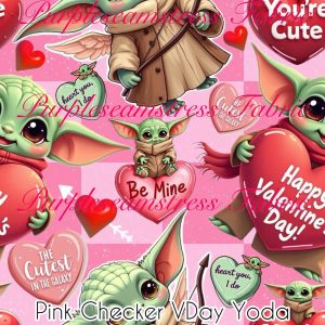 Pink Checker Vday Yoda - Fabric