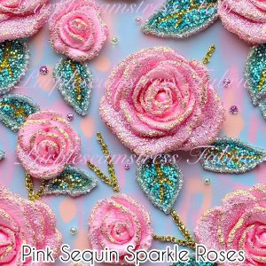 Pink Sequin Sparkle Roses - Fabric