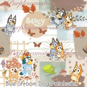 Blue Shroom Dog Patchwork - Fabric