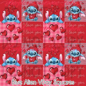 Blue Alien Vday Squares - Fabric