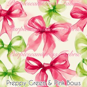 Preppy Pink & Green Bows - Fabric