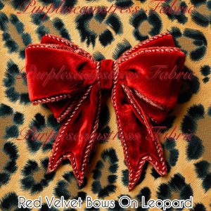 Red Velvet Bows on Leopard - Fabric