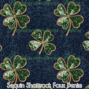Sequin Shamrock Faux Denim - Fabric