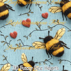 3D Fuzzy Bee Hearts - Fabric