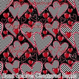 Black Splatter Checkered Hearts - Fabric