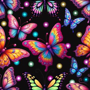 Dark Whimsical Neon Butterflies - Fabric