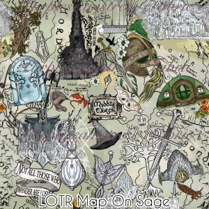 LOTR Map on Sage - Fabric