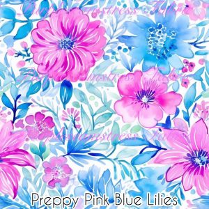 Preppy Pink Blue Lillies - Fabric