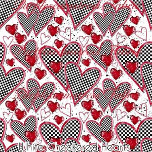 White Checkered Hearts - Fabric