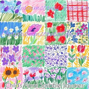 Child's Floral Scribble Squares