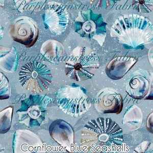Cornflower Blue Seashells - Fabric