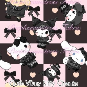 Goth Vday Kitty Checks - Fabric
