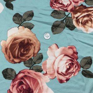 Heavenly Roses on Mint Double Brushed Poly