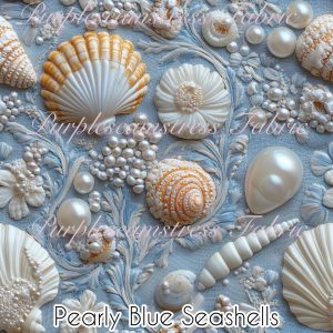Pearly Blue Seashells - Fabric