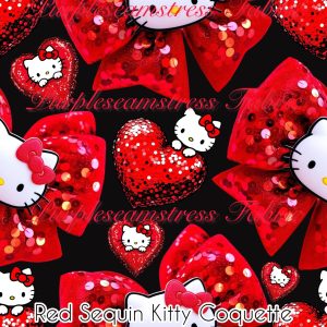 Red Sequin Kitty Coquette - Fabric