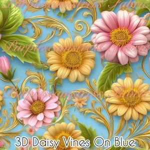 3D Daisy Vines on Blue - Fabric