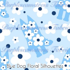 Blue Dog Floral Silhouette - Fabric