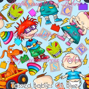 Tossed Babies on Blue - Fabric