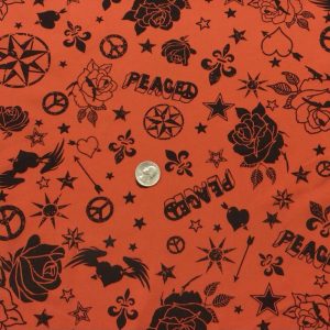 Black Peace Tattoos on Dark Orange Cotton Jersey