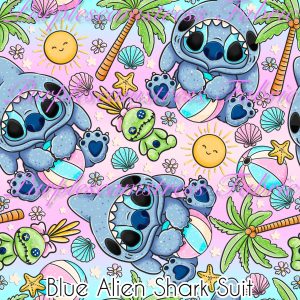 Blue Alien Shark Suit - Fabric