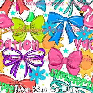 Neon Bows on White - Fabric