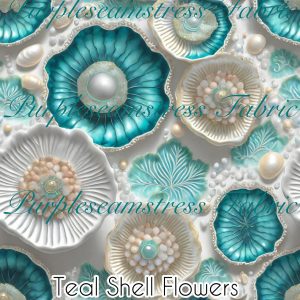 Teal Shell Flowers - Fabric