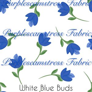 White Blue Buds - Fabric