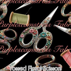 Tossed Floral Scissors - Fabric