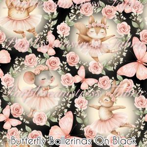 Butterfly Ballerinas on Black - Fabric
