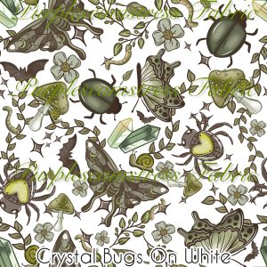 Crystal Bugs on White - Fabric