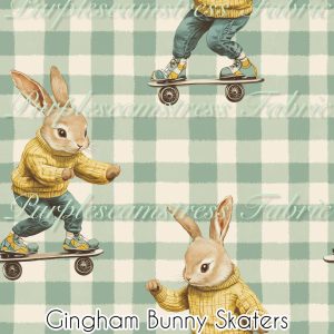 Gingham Bunny Skater - Fabric
