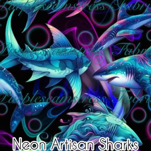 Neon Artisan Sharks - Fabric