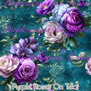 Purple Roses on Teal - Fabric