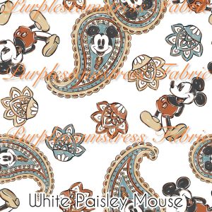 White Paisley Mouse - Fabric