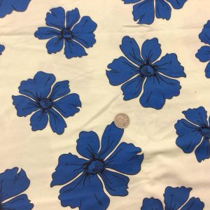 Blue Flowers on Off White Cotton Lycra