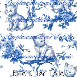 Blue Kitten Toile - Fabric