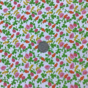 Dainy Green & Pink Flowers on White Cotton Jersey