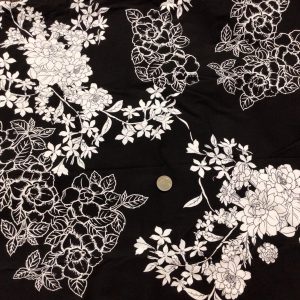 White Bouquets on Black Cotton Woven