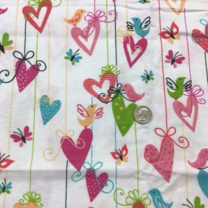 Love Birds on White Cotton Flannel