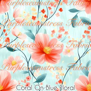 Coral on Blue Floral - Fabric
