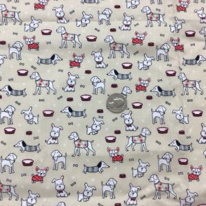 Eclectic Dogs on Beige Cotton Woven