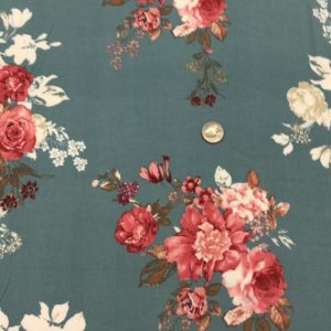 Garden Fresh Roses on Teal Double Brushed Poly