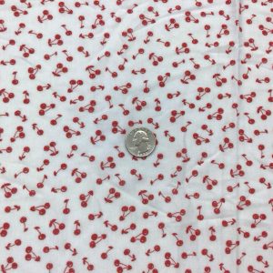 Tiny Red Cherries on White Cotton Jersey