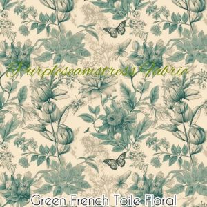 Green French Toile Floral - Fabric