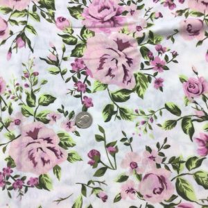 Wispy Pink Roses on White Cotton Jersey - Fabric